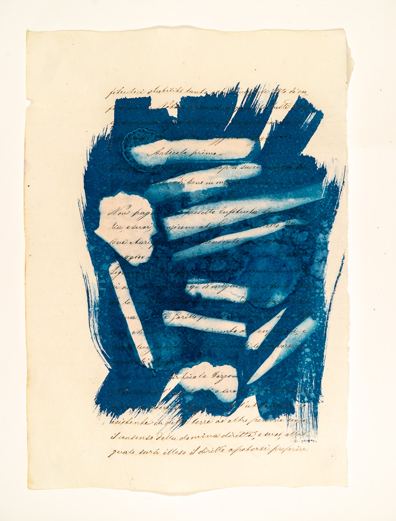 cyanotype on Italian manuscript