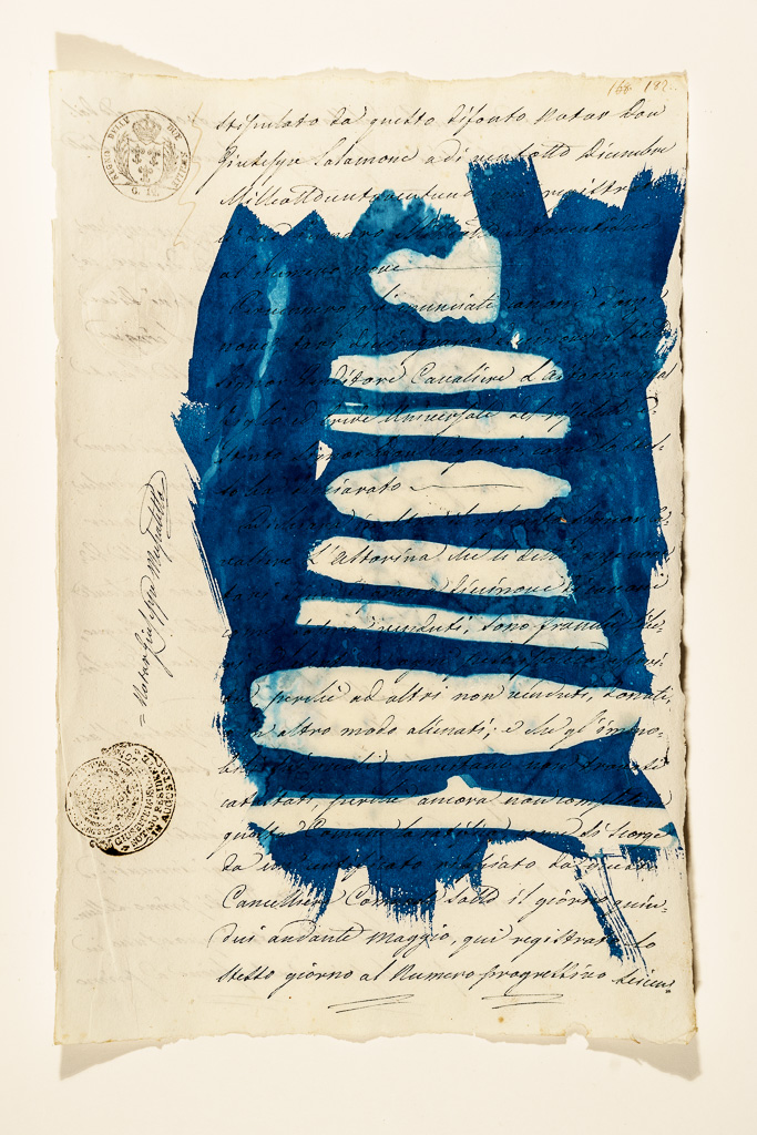 cyanotype on Italian manuscript