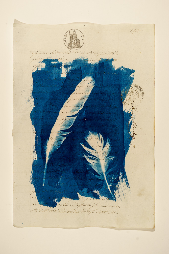 cyanotype on Italian manuscript